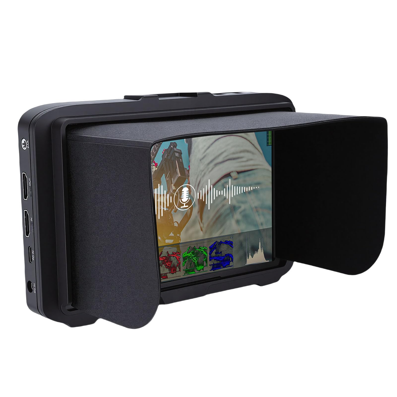 Jectse Display da 7 Pollici per Fotocamera, Risoluzione FHD 1920x1200, Ingresso/uscita 2.0 4K con Controllo Vocale e Parasole, per Fotografia e Video professionali.