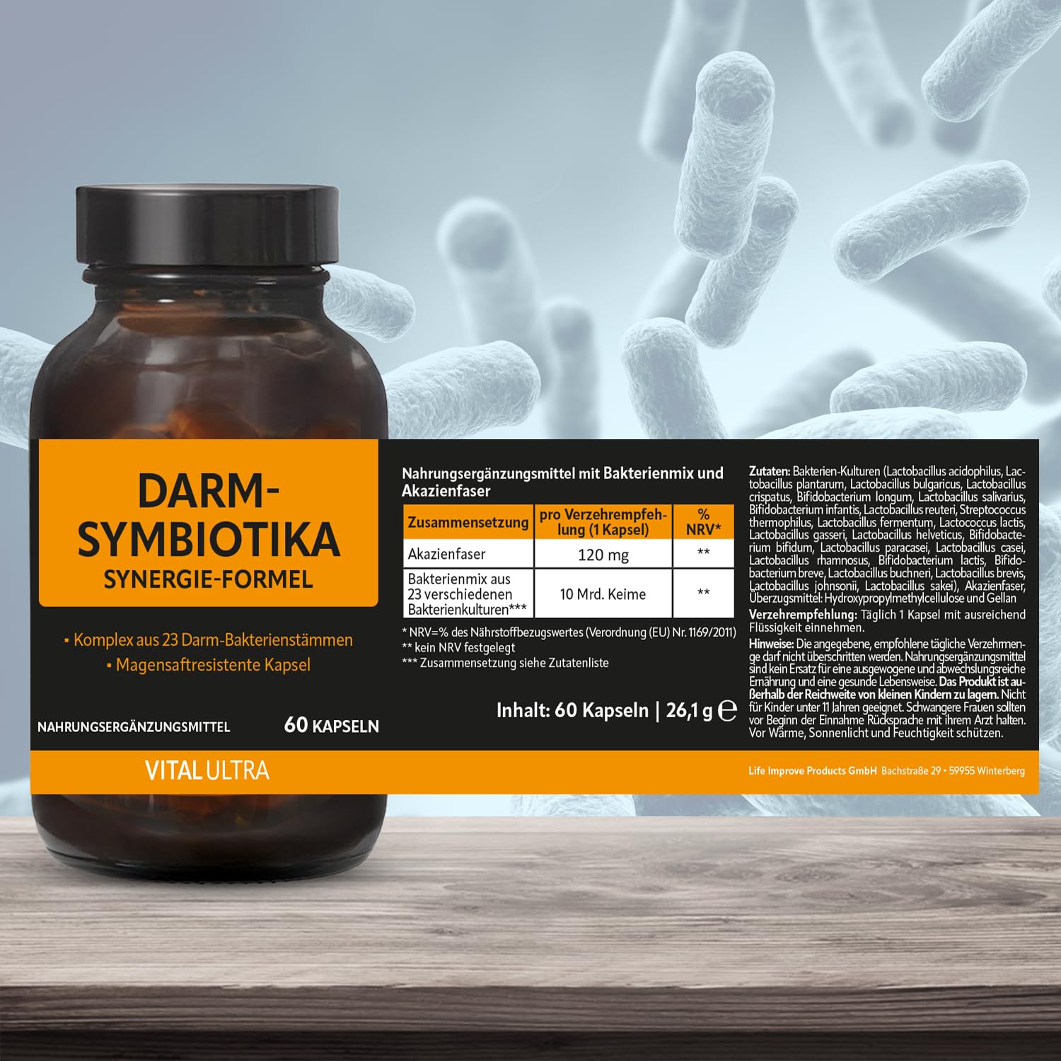 Vital Ultra Mikronährstoffe, Darm-Symbiotika, EAA 9+³ Aminosäuren-Komplex | Vitamine, Mineralien, Spurenelemente, Pflanzenstoffe, 23 Bakterienstämme (Lactobacillus & Bifidobakterien) und 12 Aminosäuren