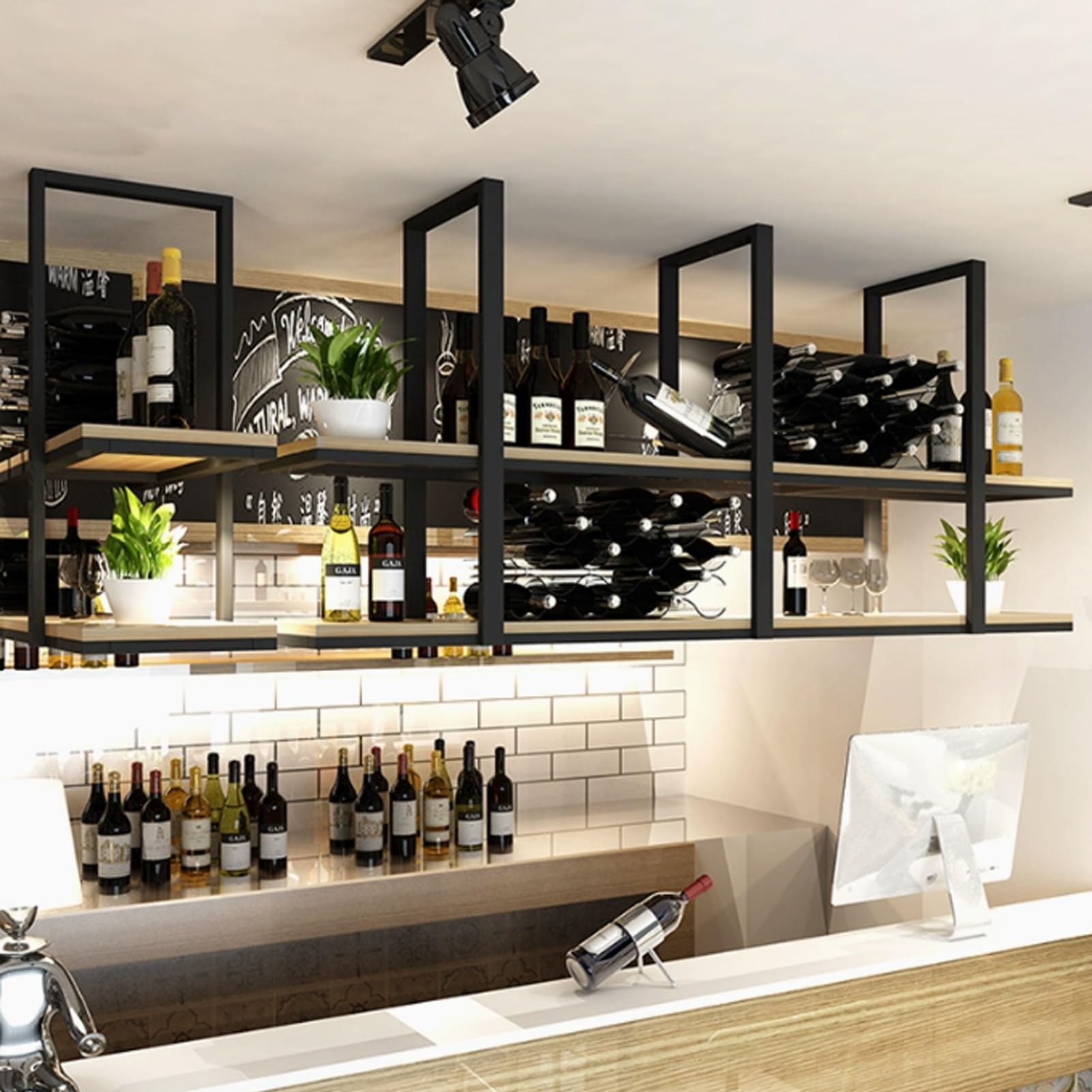 Support à verres à vin suspendu au plafond meuble étagère de rangement de cuisine en bois