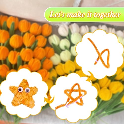 Miniatura 8 de URSDIART 311 piezas de limpiapipas amarillas para manualidades, kit de fabricación de flores de tallos de felpilla, alambre grueso y mullido con