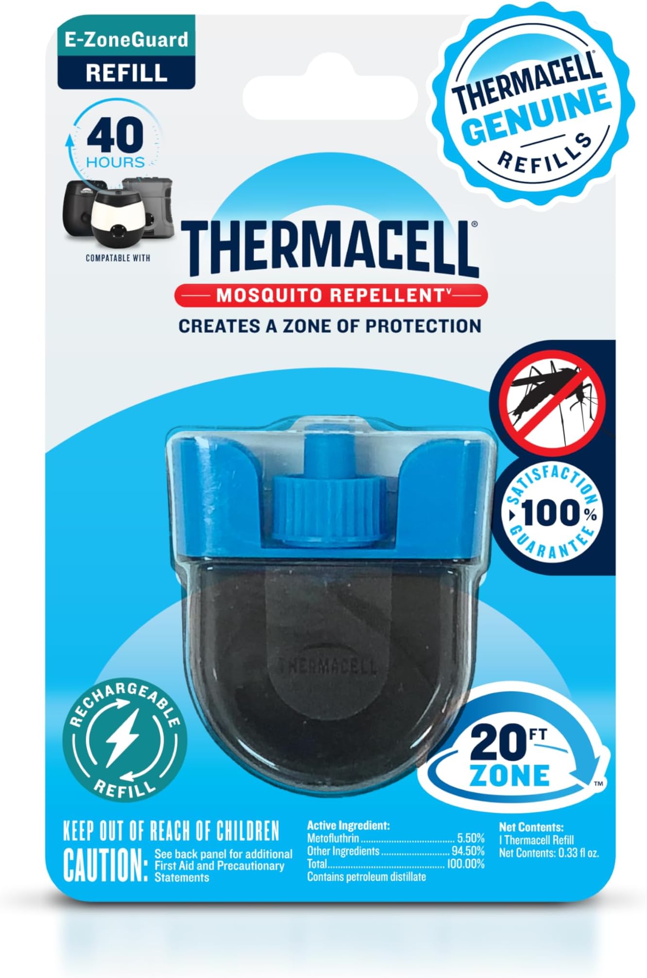 Rechargeable Mosquito Repeller Refills; Advanced Repellent Formula Provides 20 Foot Protection Zone; Compatible with Thermacell E-Series & Radius Only; No DEET, Spray or Flame