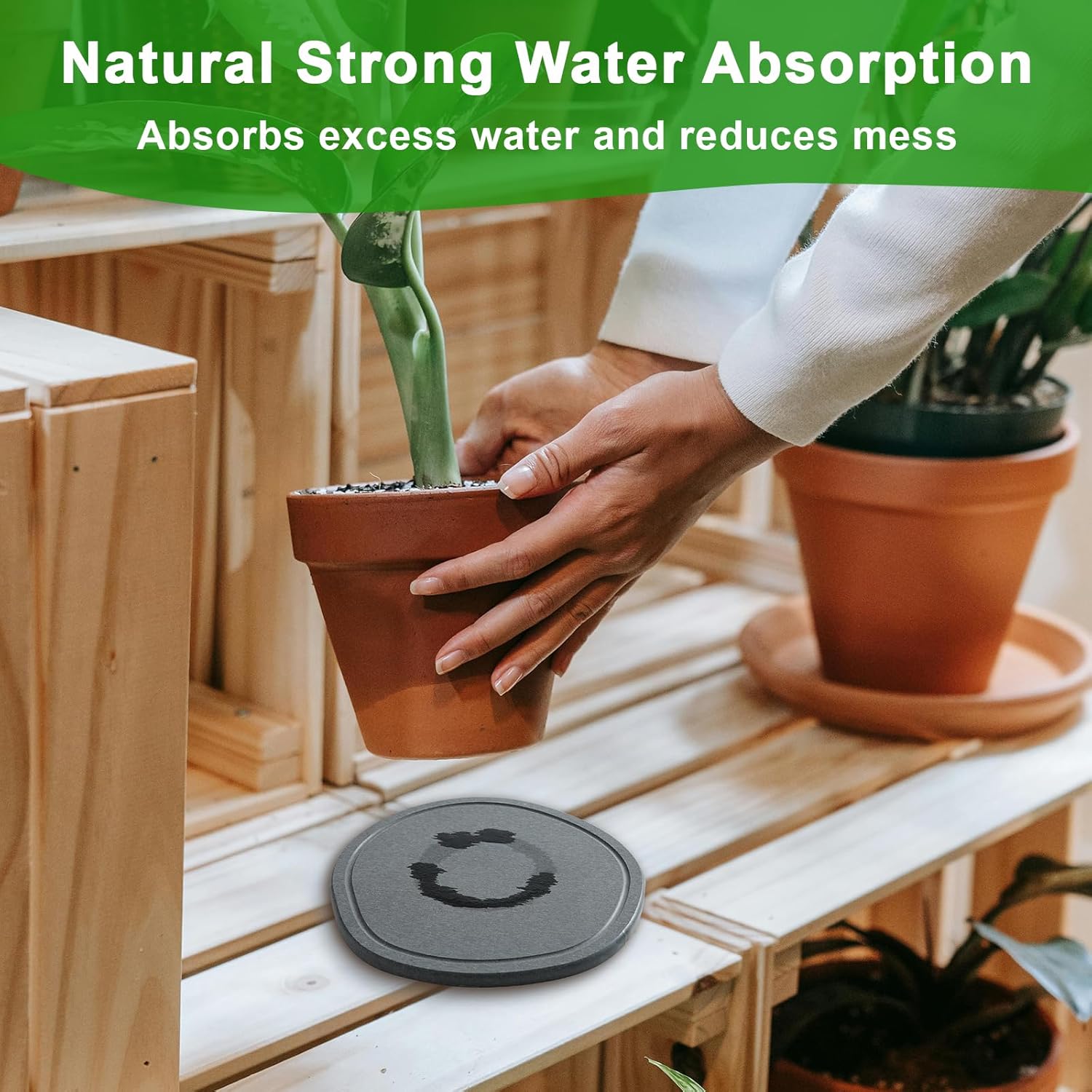 6 Inch 6 Pack Diatomaceous Earth Plant Pot Saucers Trays for Indoors No Holes, Diatomite Plant Drip Water Catcher Tray for Pots, Planter Drainage Saucers Plates to Catch Water, Deep Grey