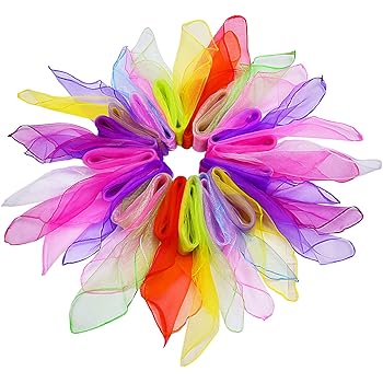 18 Pieces Dance Scarves 24 by 24 Inches Double Colors Square Juggling Silk Magic Performance Props Accessories Hair Neck Bag Waist Wrist Band Scarf