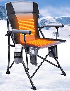Docusvect Heated Camping Chair for Adults, Heats Back and Seat, 3 Heat Levels, Fully Padded Heated Folding Chair for Outdoor