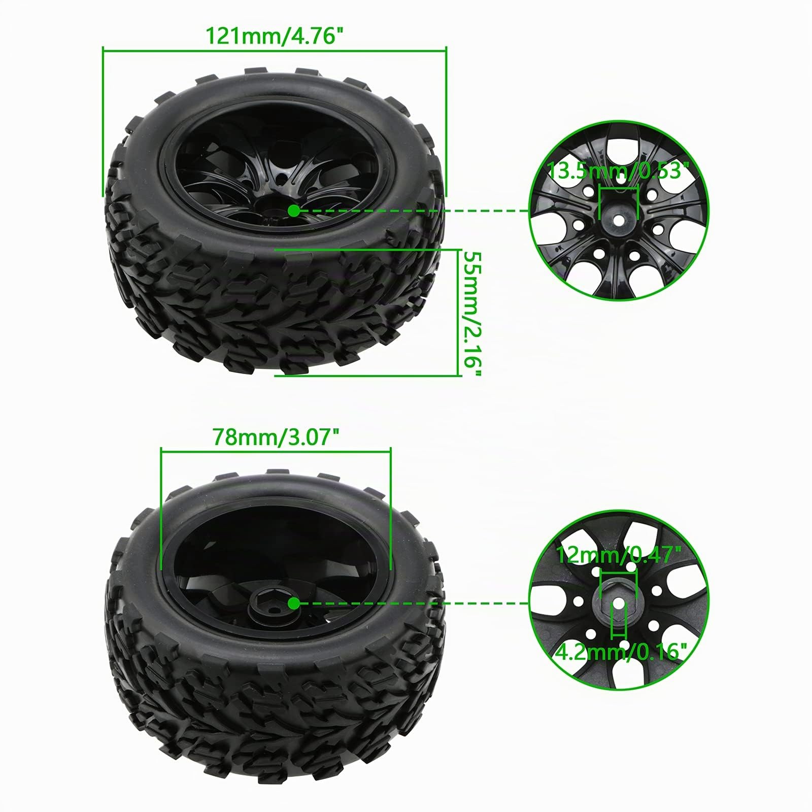 Neumáticos de goma para Monster Truck 1:10 RC tipo rueda de coche neumáticos con 7 radios llanta de rueda negro RC piezas