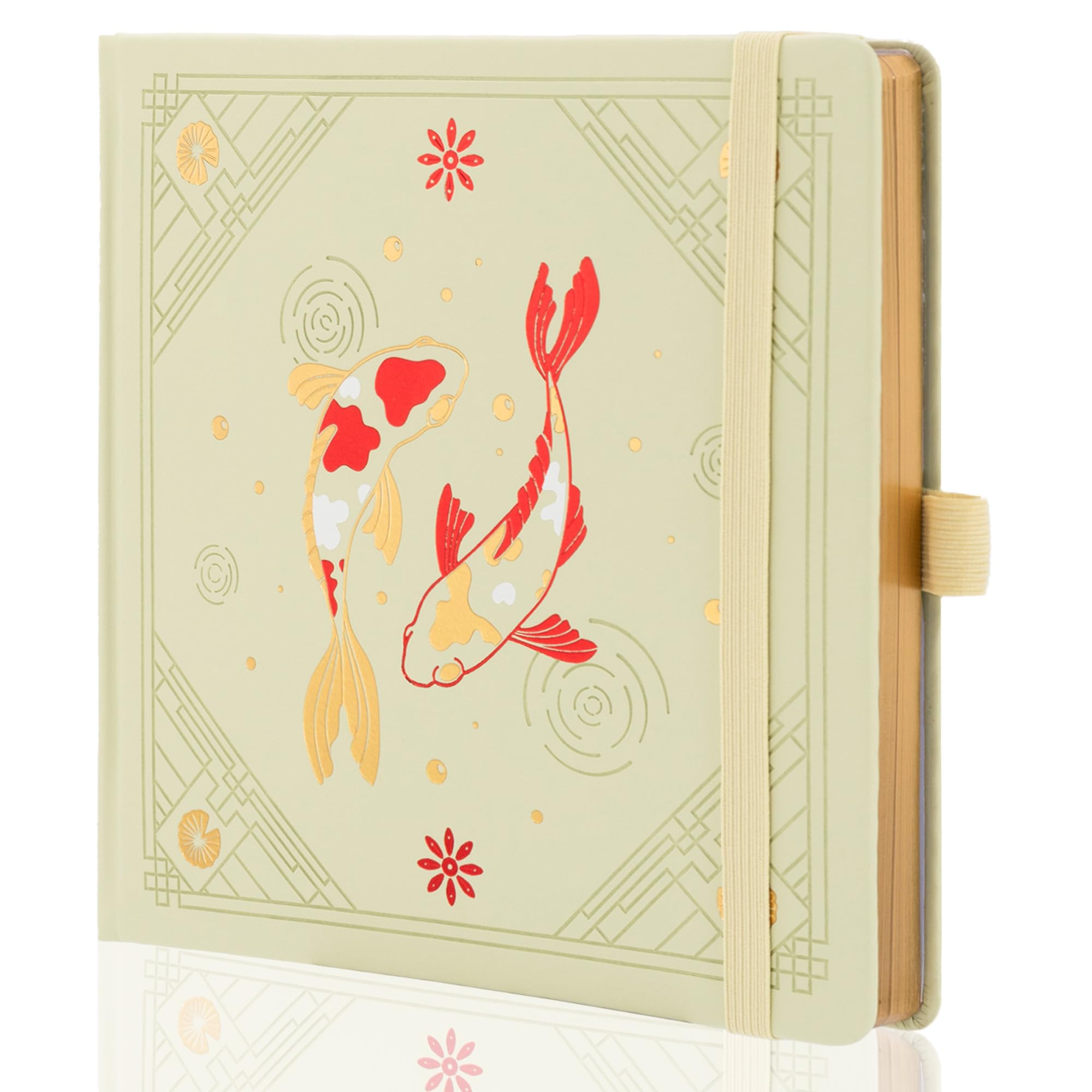 TIEFOSSI Square Dotted Journal Notebook, Aesthetic journal for Women & Men with Koi Fish Cover, Hardcover Notebook with Ribbon, Dot Journals for Writing, Drawing, Planning
