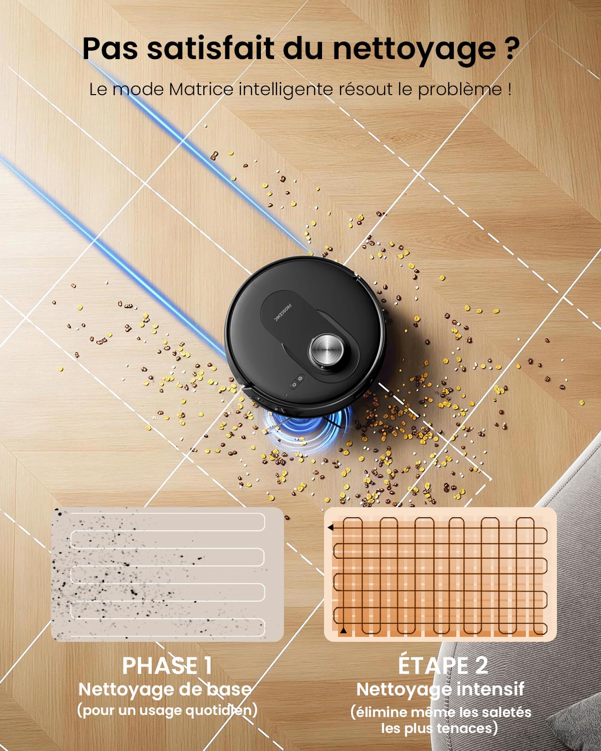 Proscenic Q8 Max+ Robot Aspirateur Laveur,8000Pa 200Mins Aspirateur Robot avec Serpillière et Vidage Automatique Station,Navigation Lidar,Multi-étage Cartographie,pour Poils Animaux Tapis Sols Durs