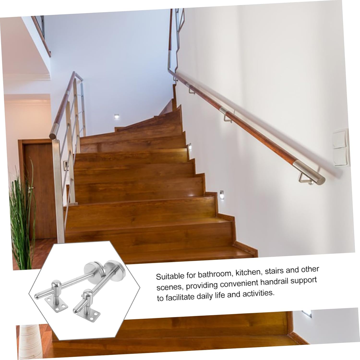 Holibanna 2pcs Stainless Steel Adjustable Handrail Brackets Heavy Duty Supports for Stairs and Railings for Enhanced Safety and Durability Home Settings