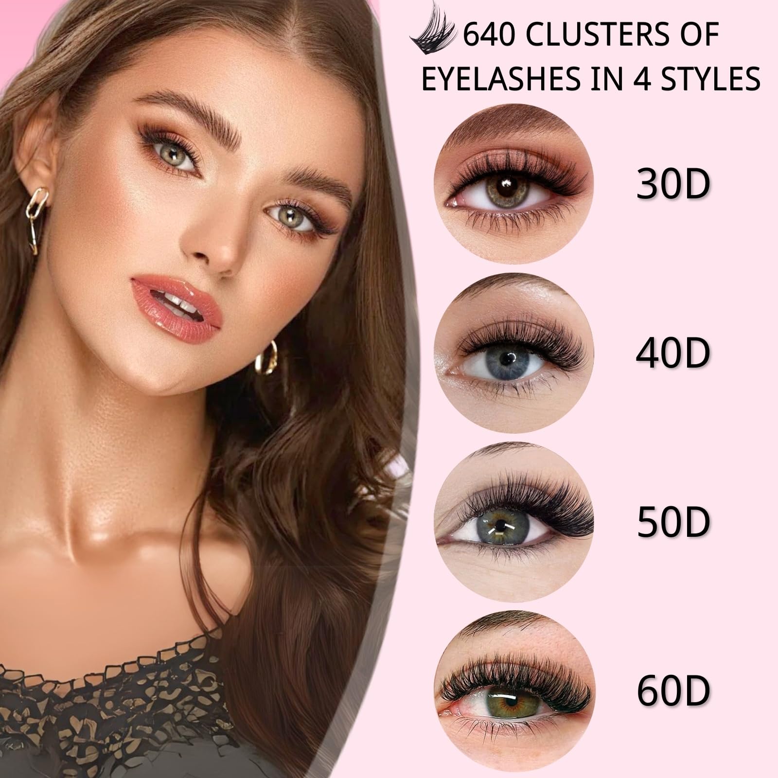 640 Pezzi Ciglia Finte Ciuffetti, 30D+40D+50D+60D Kit Ciglia Extension, D Curl 8-16mm Ciuffetti Ciglia Finte, DIY Eyelash Extension Kit Estensioni Ciglia Individuali Naturale(30-40-50-60D)