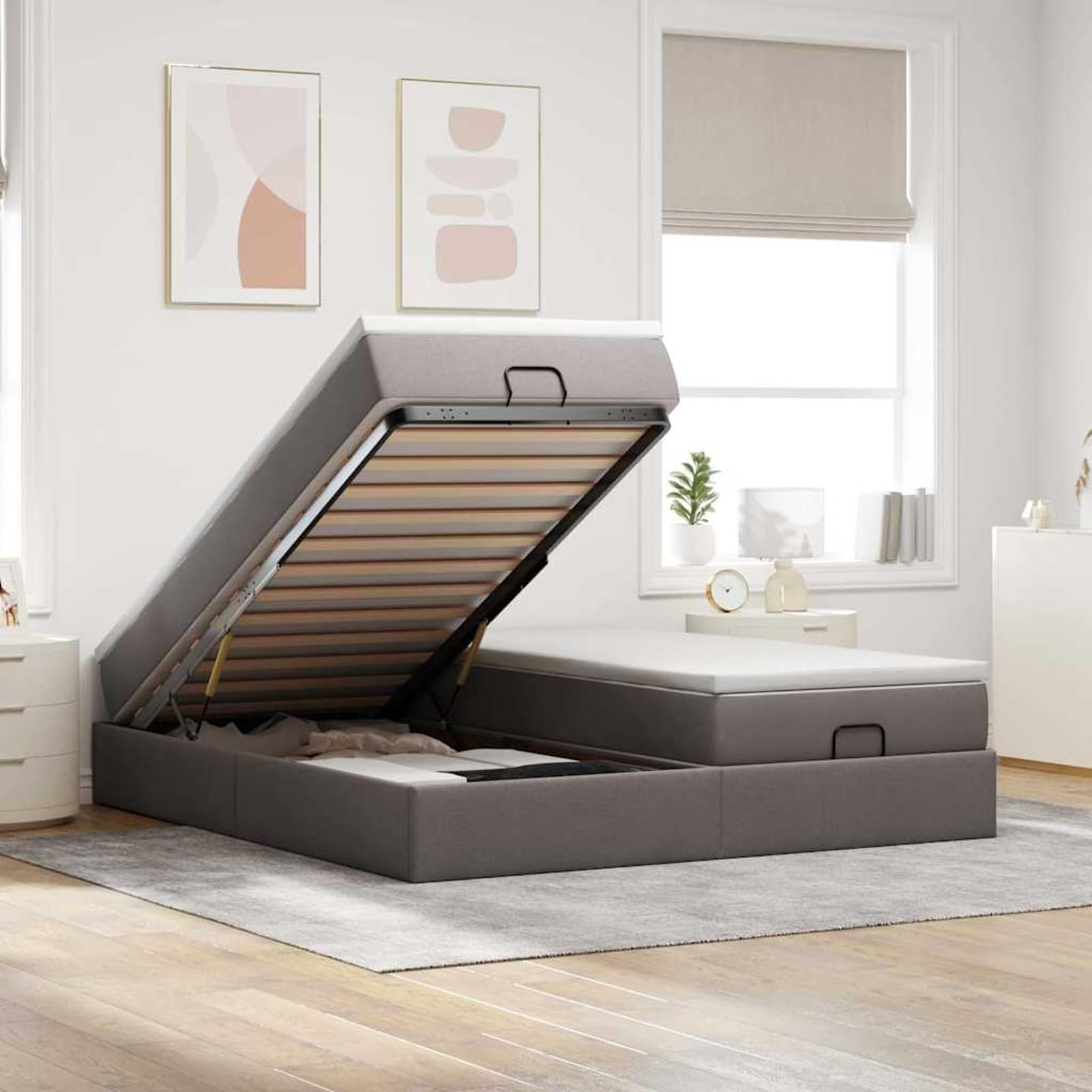 Gecheer Cama Otomana, Estructura con Almacenamiento y Mecanismo Hidráulico, Tela Poliéster, Muelles Ensacados, 90x200 cm, para Dormitorio de Pareja Modelo YHSQY-3311245ES