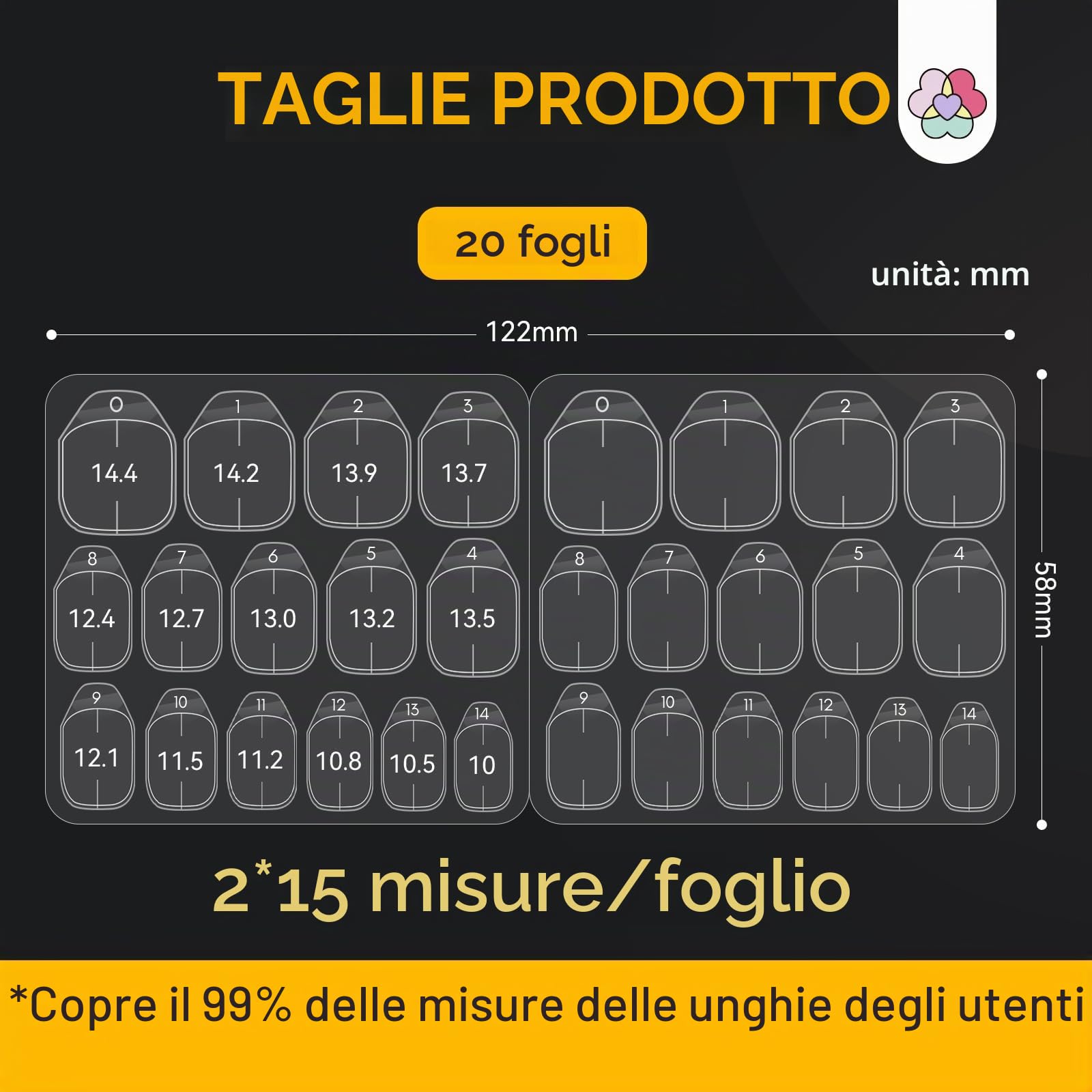 SAVILAND 600 Pezzi Adesivo per Colla per Unghie a Doppio Lato, Biadesivo per Unghie, Colla Adesiva per Unghie Trasparente 30 Giorni 15 misure, 0,3 mm, Sottili, Impermeabili, Resistenti per Nail Art