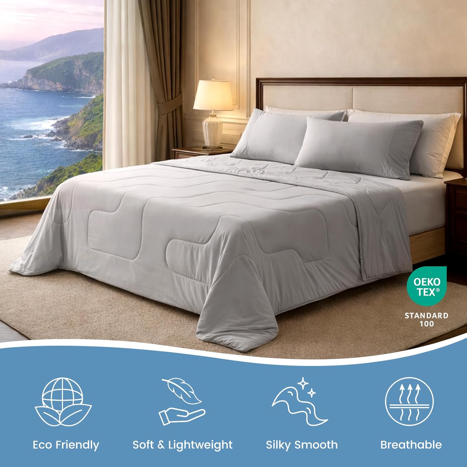 Cozy Bliss x Sorona® Viscose Natural Fiber Cooling Comforter Queen Size, Reversible Silky Smooth Cooling Blanket with Q-Max＞0.46 for Hot Sleepers & Night Sweats, Cool Grey, 90"x90" - Image 8