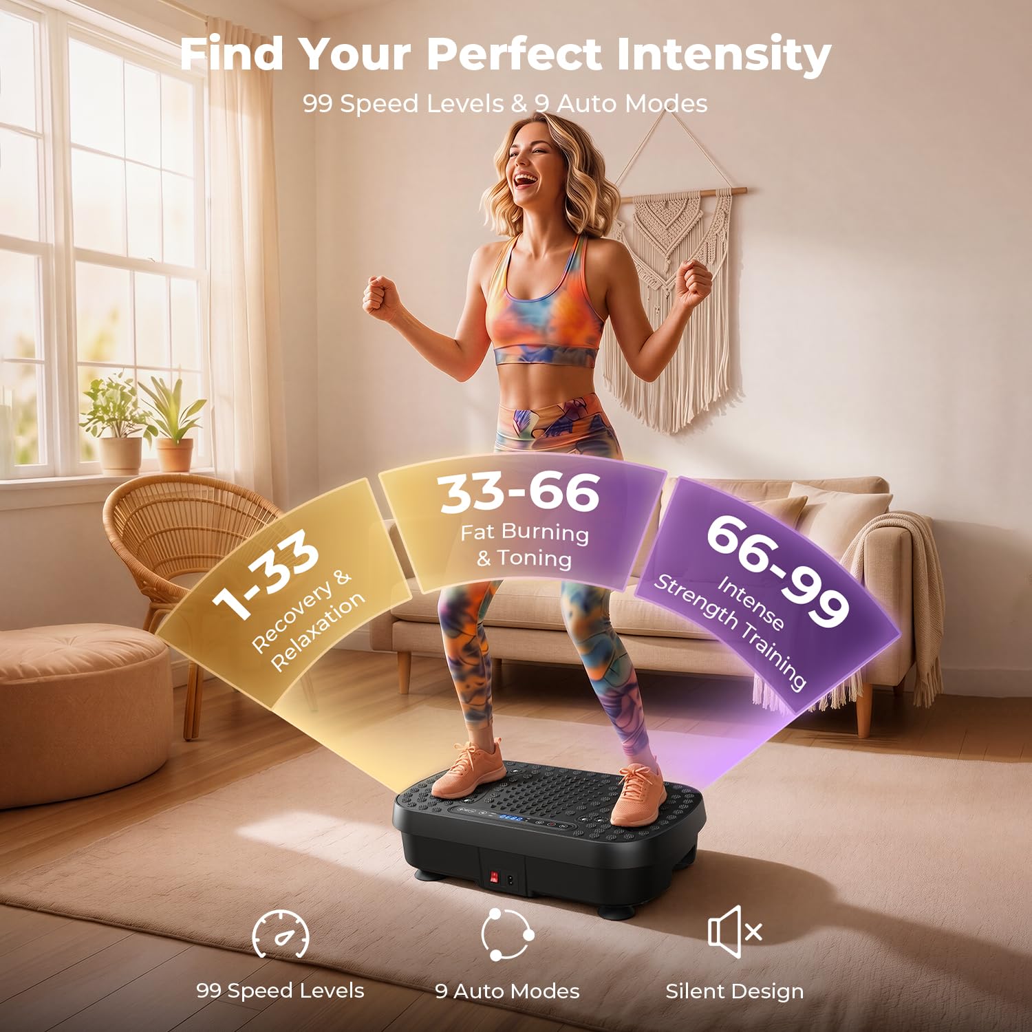 Vibrationsplatte,Vibrationsplatte Testsieger,Rüttelplatte Sport für Zuhause,Vibration Plate 330LBS Belastbar,9 Modi,99 Stufen,Power Plate Vibrationsplatt für Lymphdrainage,Ganzkörpertraining,Abnehmen