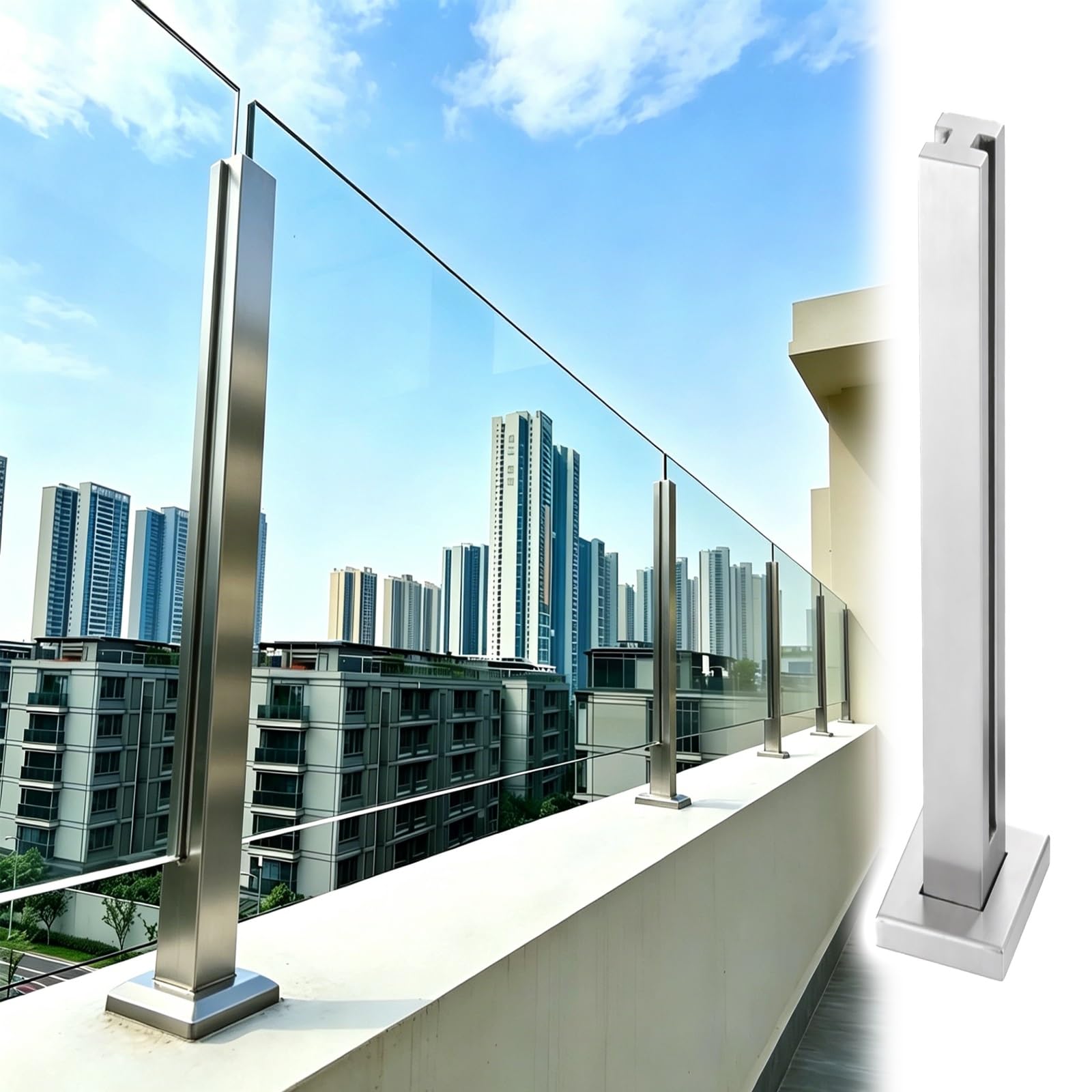 Poteau garde-corps verre de 120cm pour sécuriser et sublimer la vue de votre balcon moderne