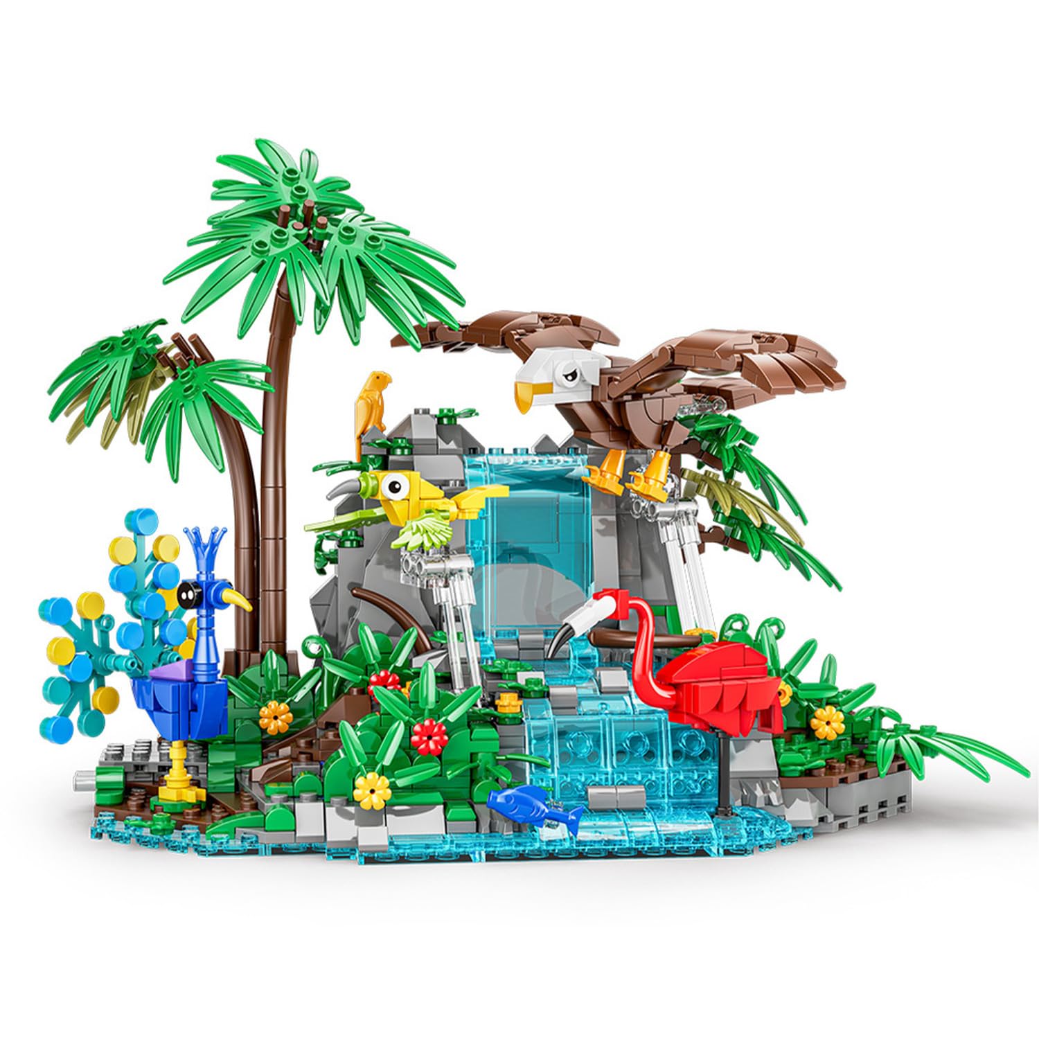 Tarcury Tropical Forest Building Bricks Set - 898 PCS with Eagle, Flamingos & Peacock, Educational Construction Toy for Kids & Adults