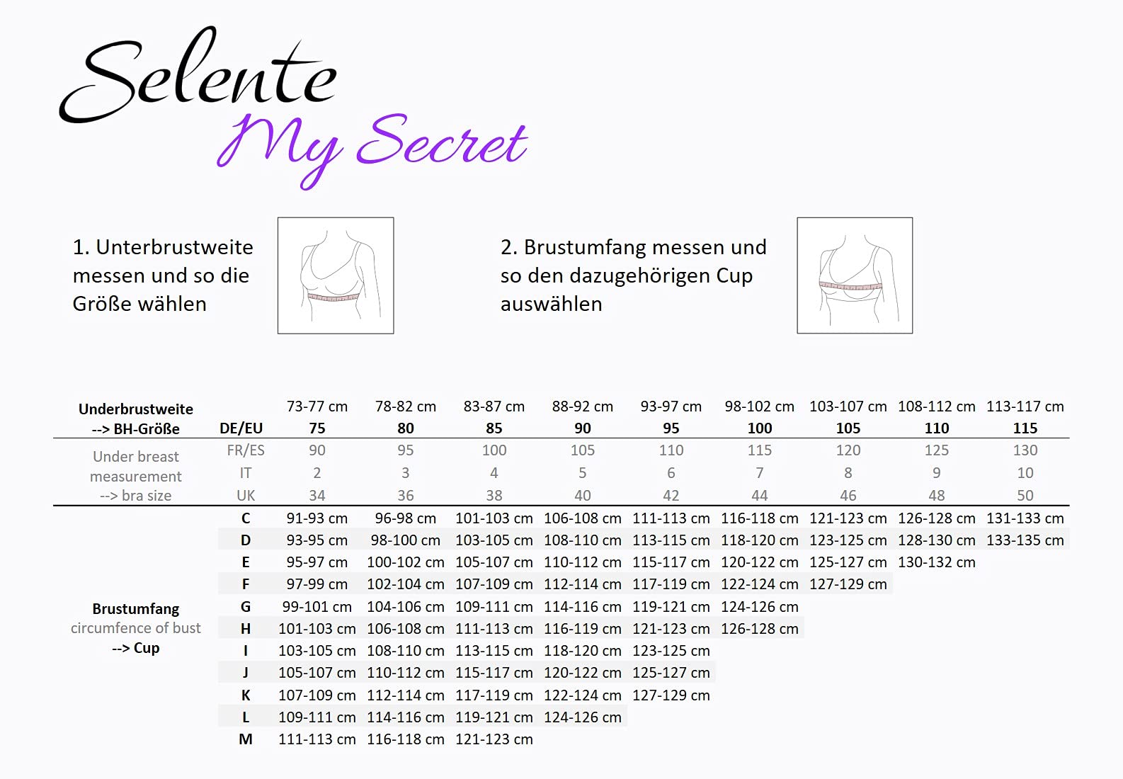 Selente My Secret Reggiseno Donna in Pizzo Curvy/Taglie Forti Coppe D-K con Salva bucato Incluso. Made in EU.