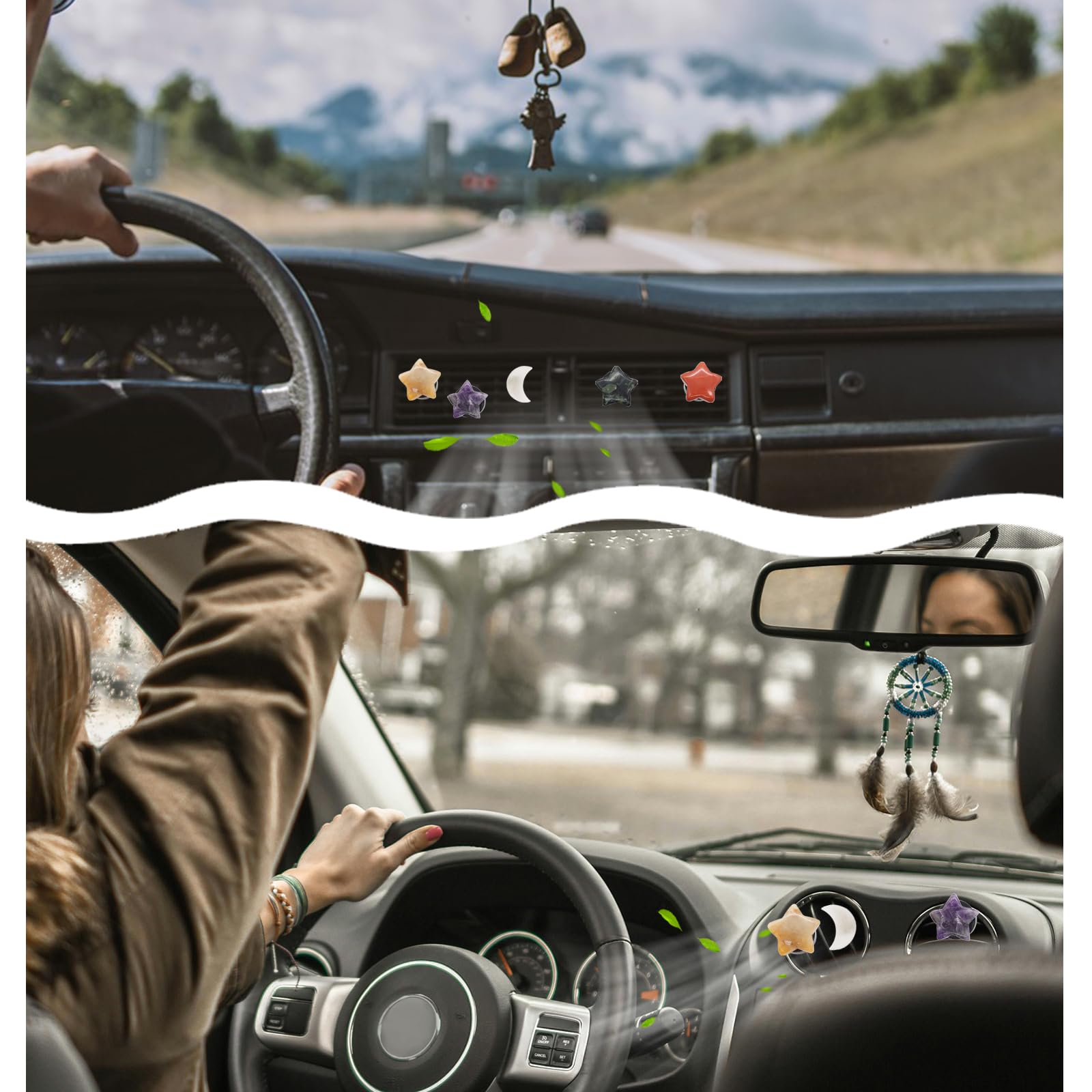 Boho Car Decor Stars Moon Air Vent Clips Refillable Car Fresheners 5pcs Natural Crystal Stone Hippie Dashboard Decorations — view 2