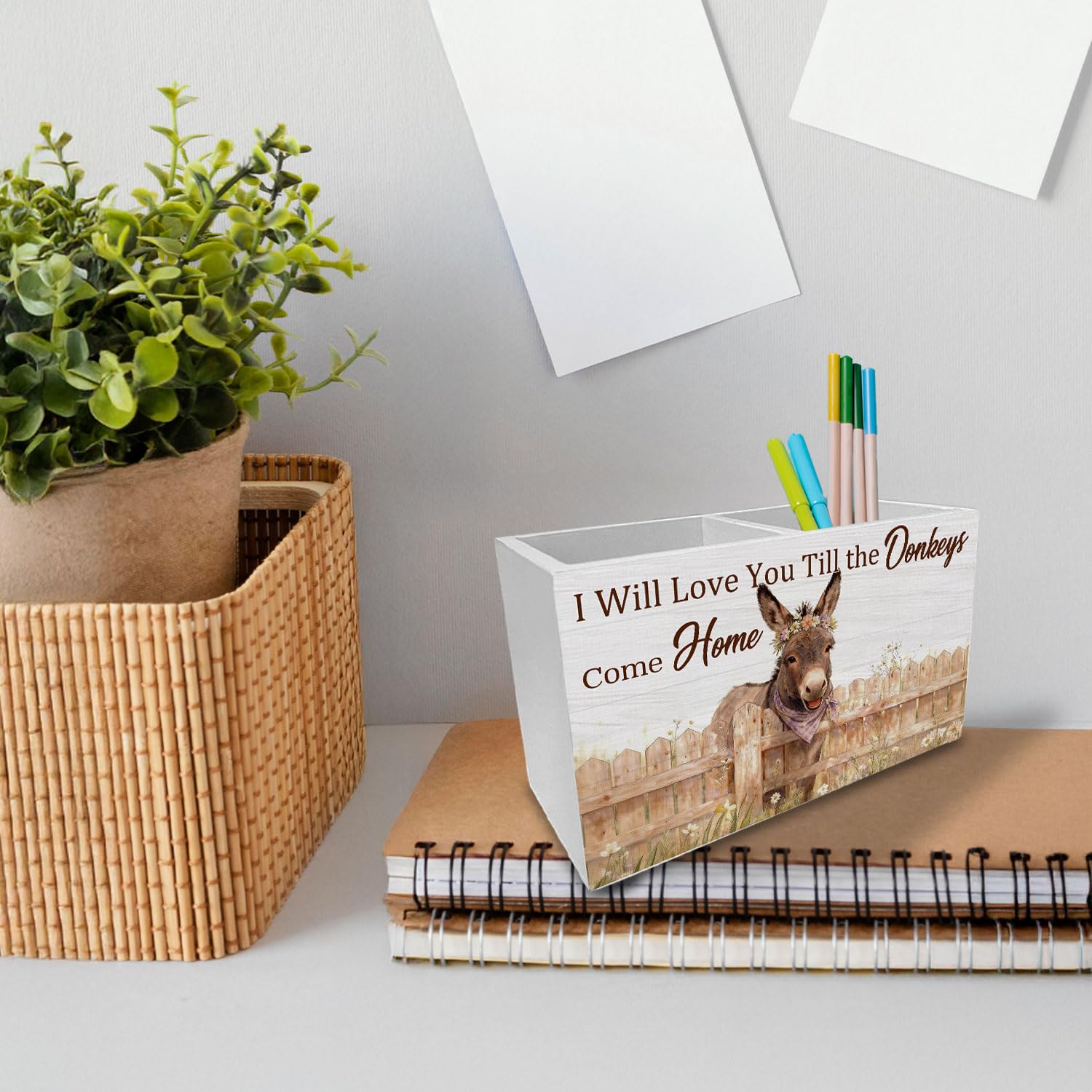 Portapenne rustico per scrivania, per amanti degli asini, regalo per gli amanti degli asini, decorazione da scrivania per camera dei bambini e ragazze, decorazione per la casa, organizer per