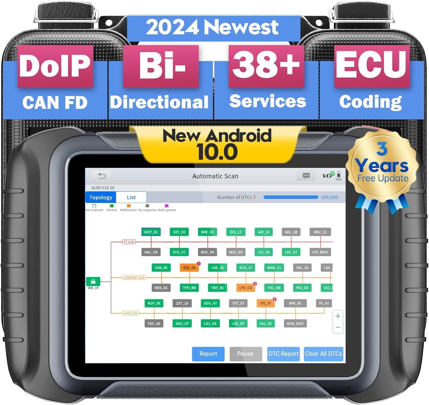 XTOOL D8S OBD2 Scanner: AI-Assisted Car Diagnostic Tool with Bidirectional Control, Topology Mapping, ECU/Online Coding, 42+ Resets, Full System Scan, V.A.G Guide, PMI, CAN FD/DoIP, 3-Year Free Update