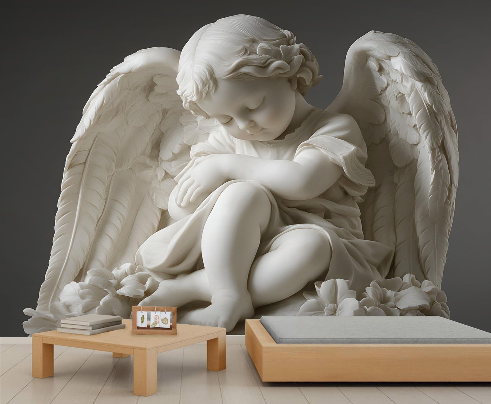 3D Angel Carving Relief Wall Mural, Rome Relief Wallpaper Mural, Classical Angel Statue 3D Mural, Sculpture Art Wallpaper for Living Room Bedroom Wall Decor (Not Peel and Stick) - 137.8" W x100 H