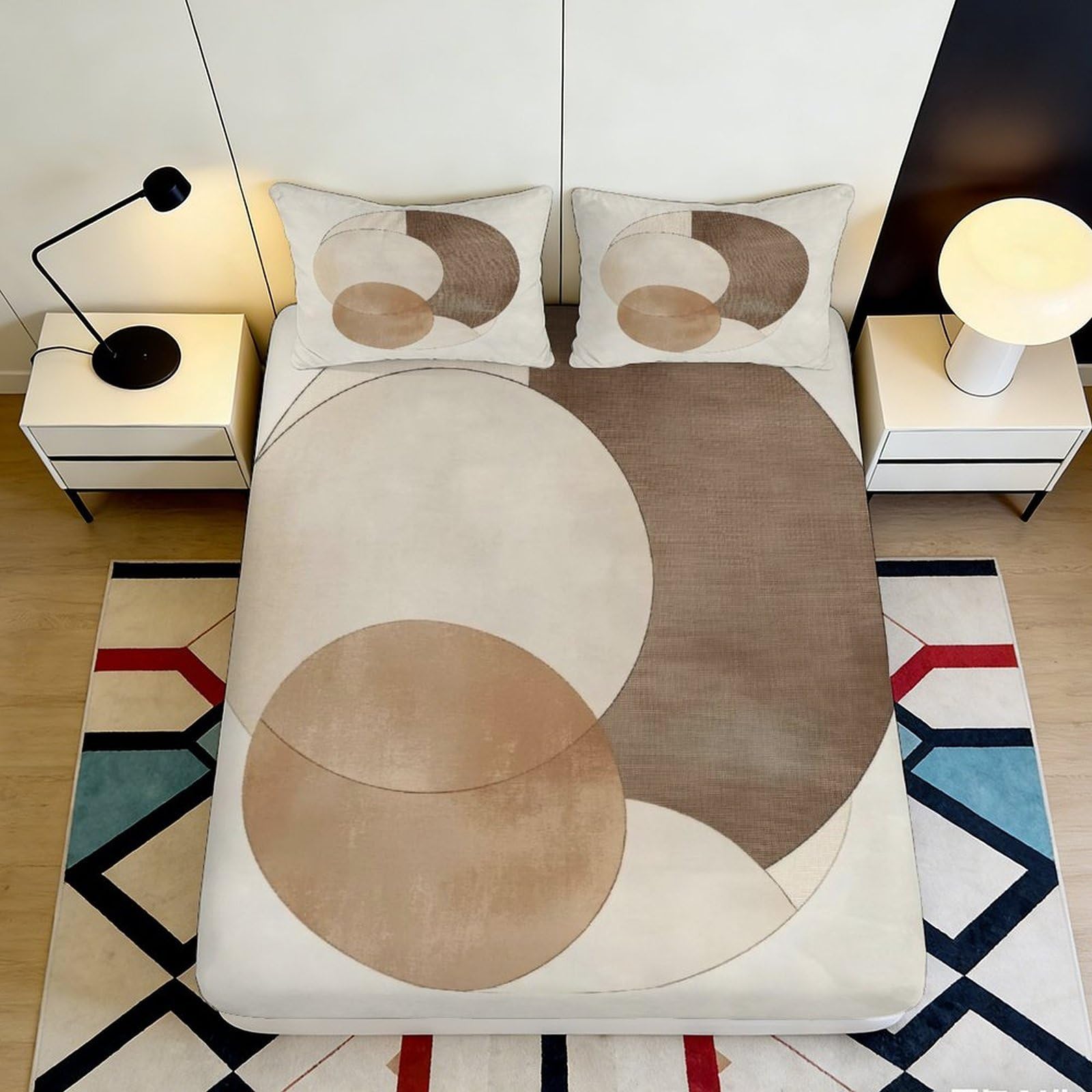 Pnayamiorkfel Style-6 3D Printed Geometric Abstract Circles Fitted Sheet Microfiber Soft Breathable Brown Beige Mattress Cover For Bedroom 90X200x25cm