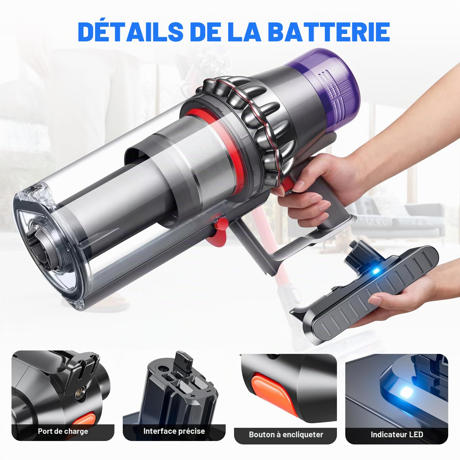 V11 Batterie (Version à enclenchement) Batterie de Remplacement pour Dyson V11 V15 Li-ION Animal/Absolute/Motorhead/Fluffy/à Main