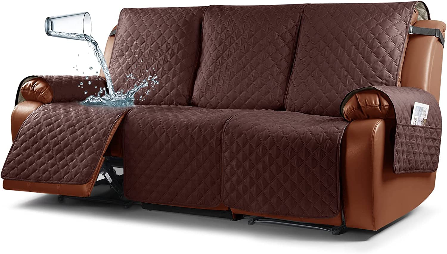 Funda de Sofá Reclinable Funda de Sillón Relax con correa elástica Fundas de Butacas Relax Antideslizantes Fundas de Muebles lavable para el hogar con mascotas y niños (Café,3 Plazas/Sofá)