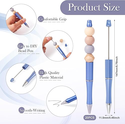 Miniatura 2 de Beadthoven - 20 bolígrafos de plástico con cuentas de tinta negra, para manualidades, suministros de decoración de bolígrafos, oficina, escuela