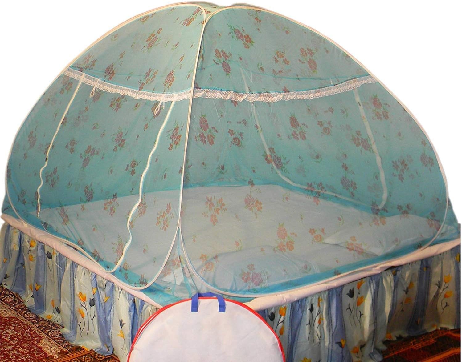 Healthy Sleeping Foldable Polyester Double Bed Mosquito Net (Blue)