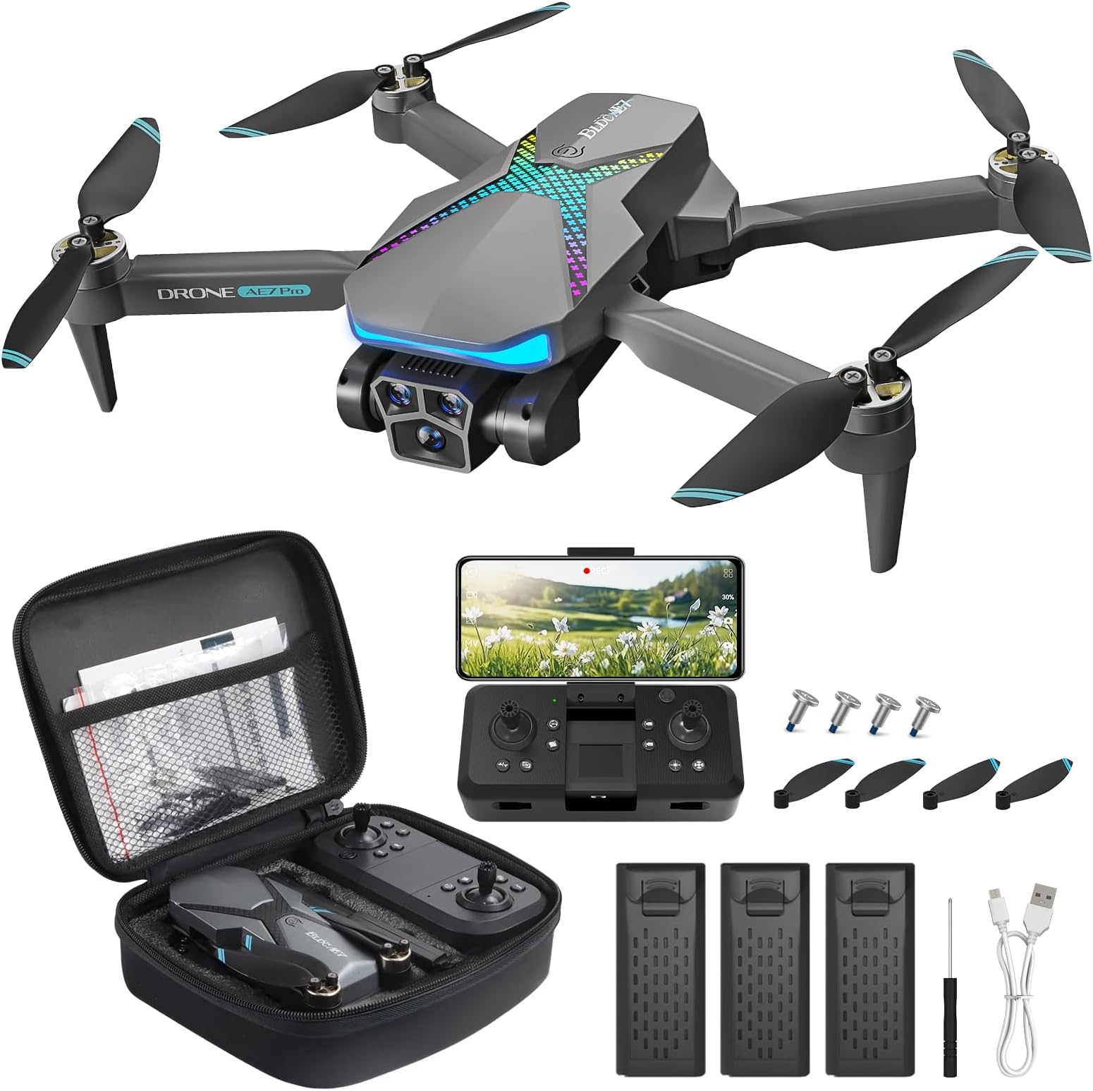 Drone with Camera for Adults, 1080P FPV Drones for kids and Beginners with Brushless Motors, Upgrade Altitude Hold, 90° Adjustable Lens, Gestures Selfie, 60 Mins Fly Time