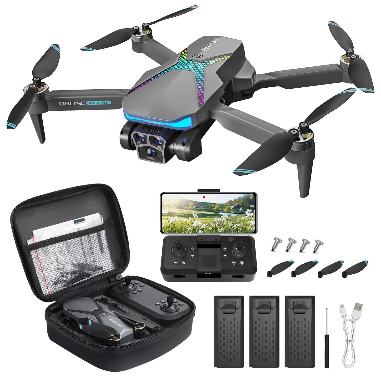 Drone with Camera for Adults, 1080P FPV Drones for kids and Beginners with Brushless Motors, Upgrade Altitude Hold, 90° Adjustable Lens, Gestures Selfie, 60 Mins Fly Time