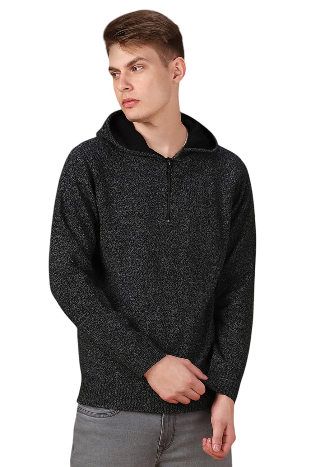 Solid Full Sleeves Hooded Acrylic Regular Fit Men Casual Sweater-image-16
