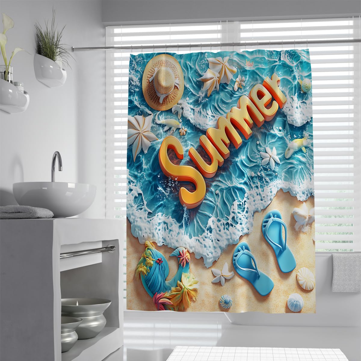 Sonniger Meeresurlaub Motiv-Print Duschvorhang W180xL200 cm