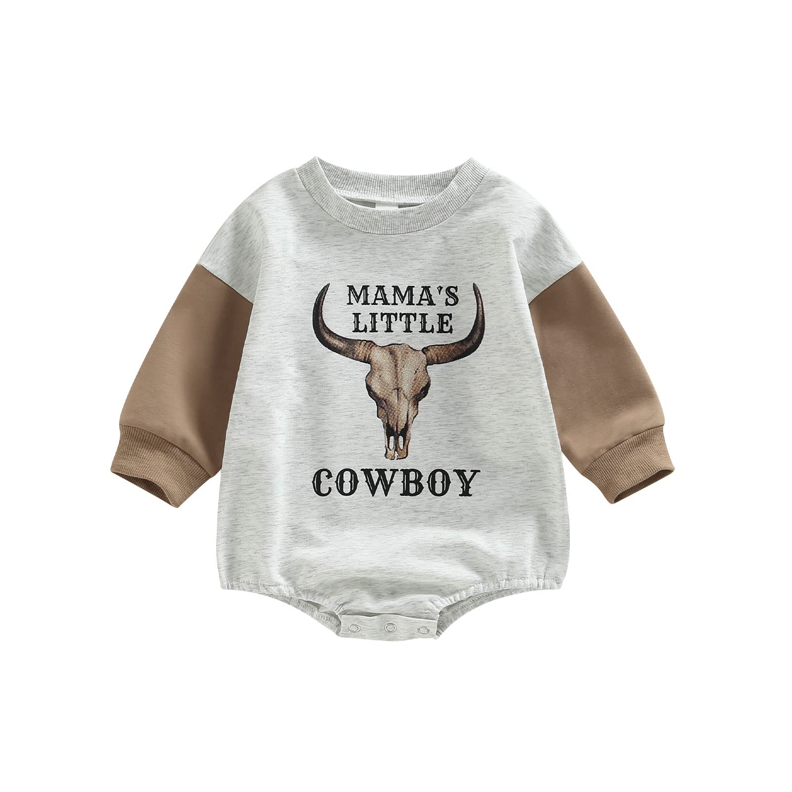 SAYOO Western Cowboy Outfits Baby Girl Boy Sweatshirt Romper Cow Print Oversized Sweater Bodysuit Infant Fall Clothes 0-24M (A Coffee, 3-6 Months)