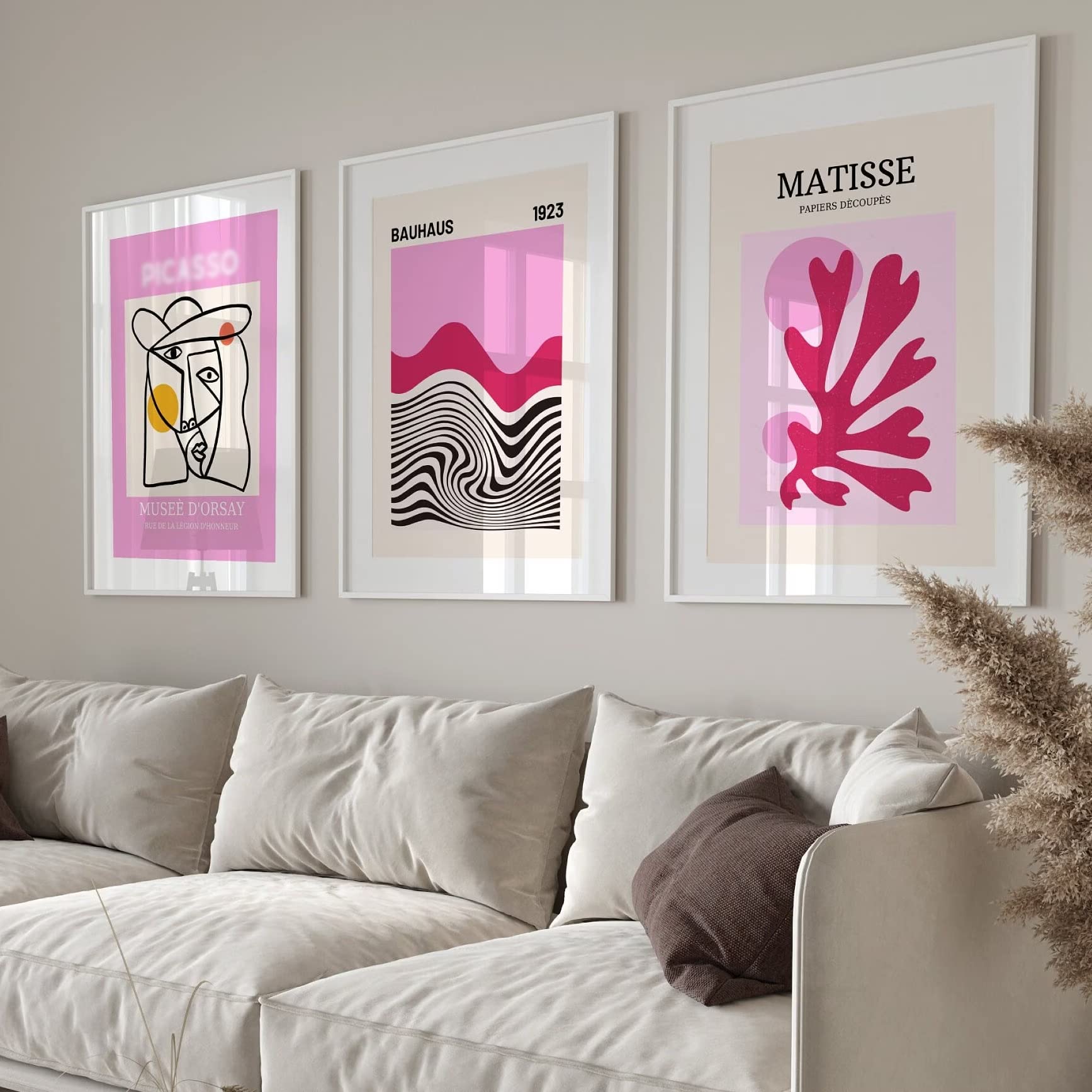 ASTHER Abstract Wall Art Prints - Matisse Prints, Pink Bauhaus Poster, Aesthetic Wall Art, Matisse Poster, Aesthetic Poster, Henri Matisse Wall Art, Abstract Art Wall Decor, Poster Gallery Set 3