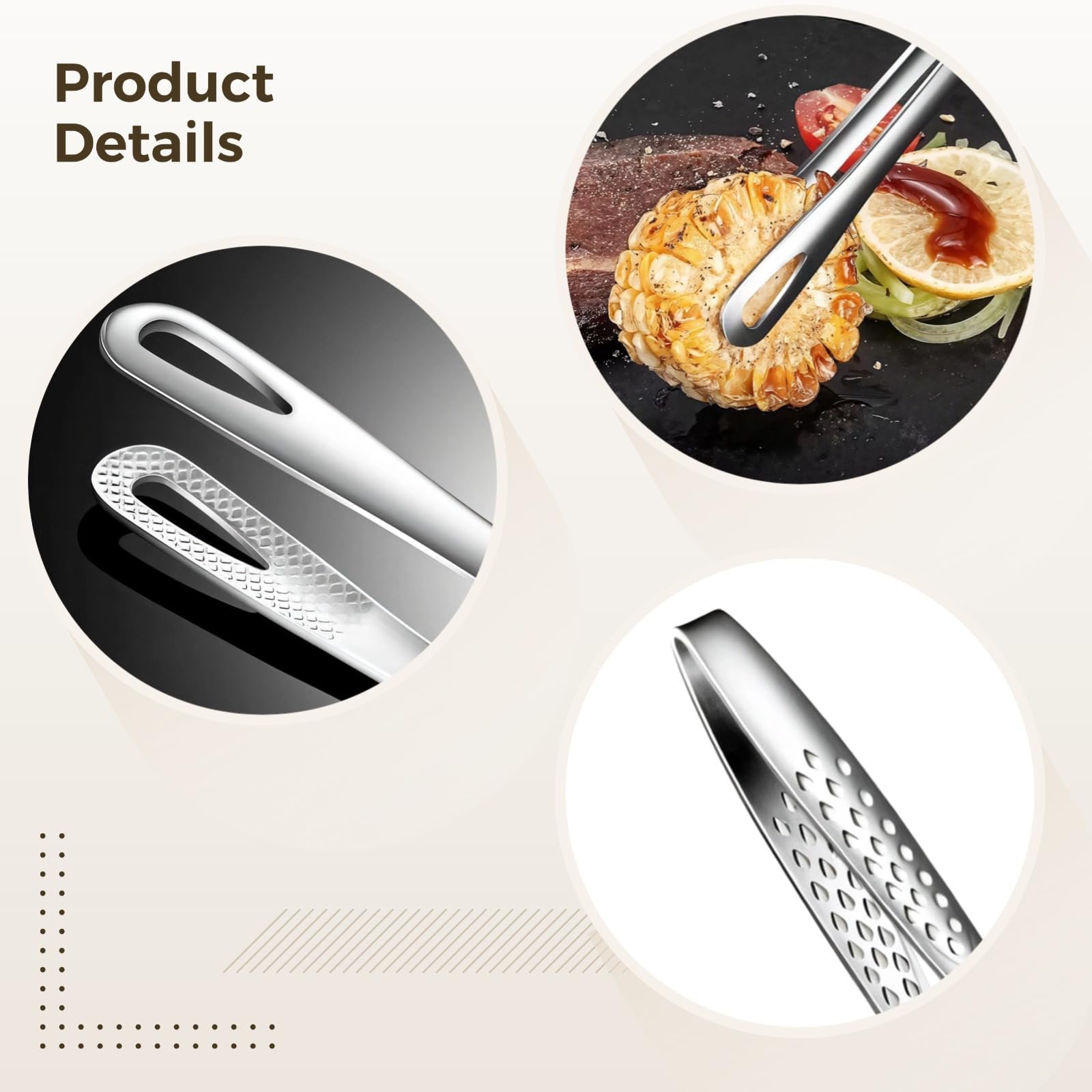 Bosreroy 11-Inch Stainless Steel Grill Tongs, 6-Pack, Anti-Slip Handle, Mirror Polished, Hanging Hole for Easy Storage