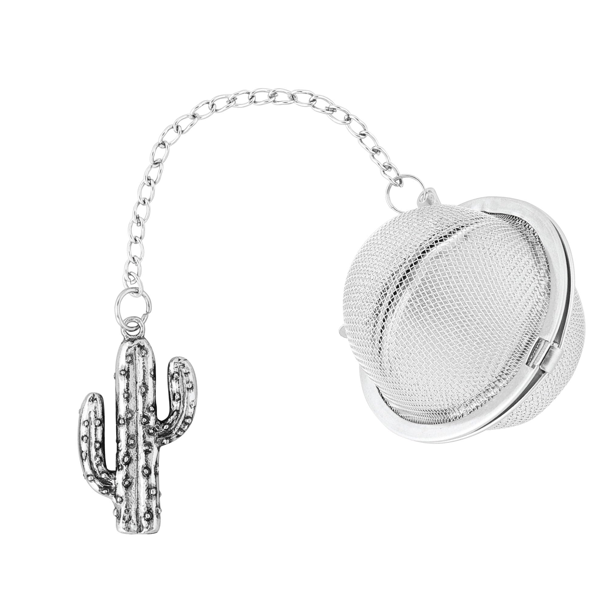 Supreme Housewares Cactus Tea Ball Infuser, 2 Inch Mesh Tea Strainer, 18/8 Stainless Steel with Zinc Alloy Cactus Charm for Loose Leaf Tea, Silver
