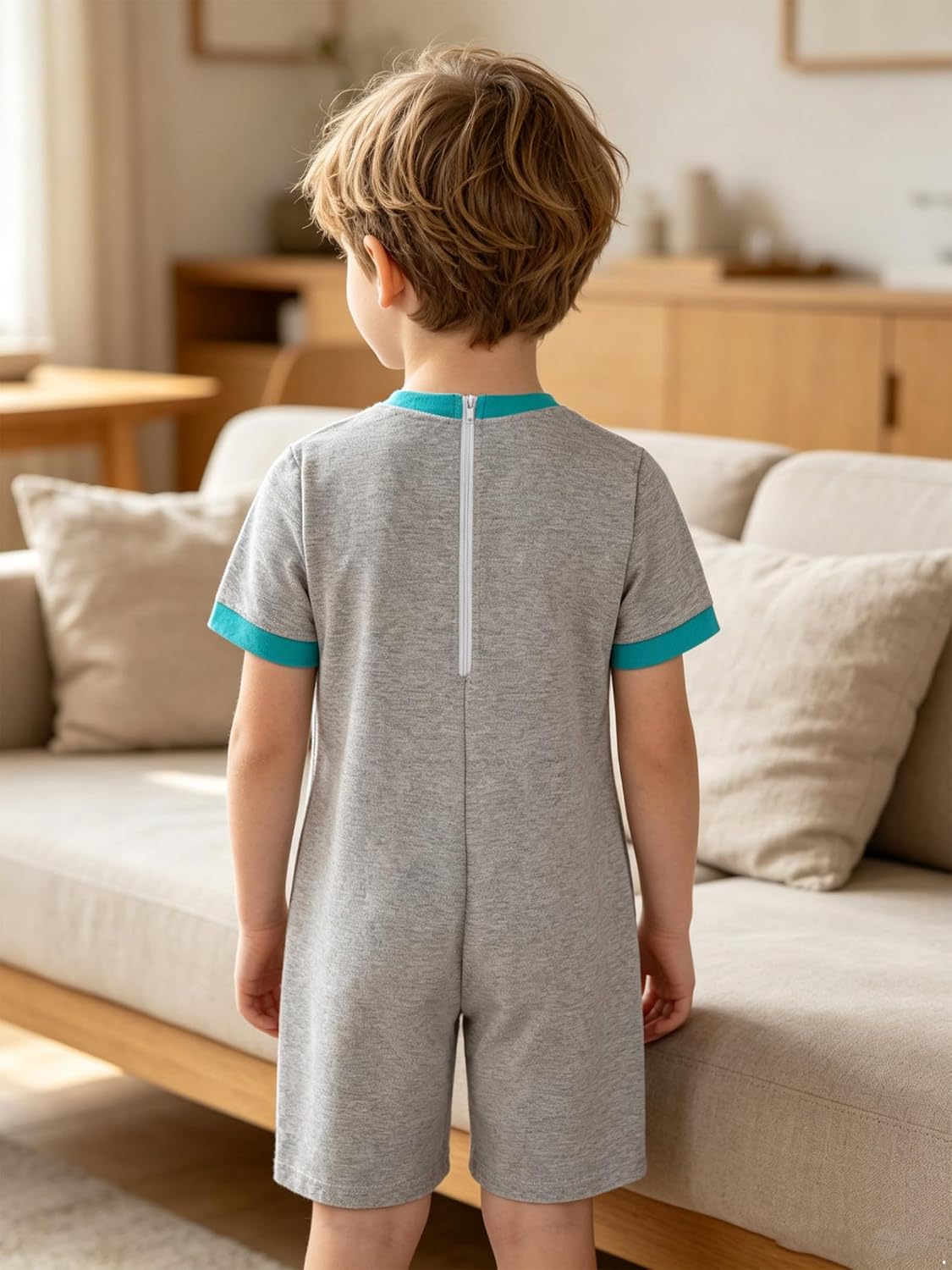 Boys Special Needs Clothing With Front Pocket | Adaptive Anti-strip Romper, Back Zipper, Front Buttons,Easy Dressing Clothes,Take Off Easily,for Activity,Play Date