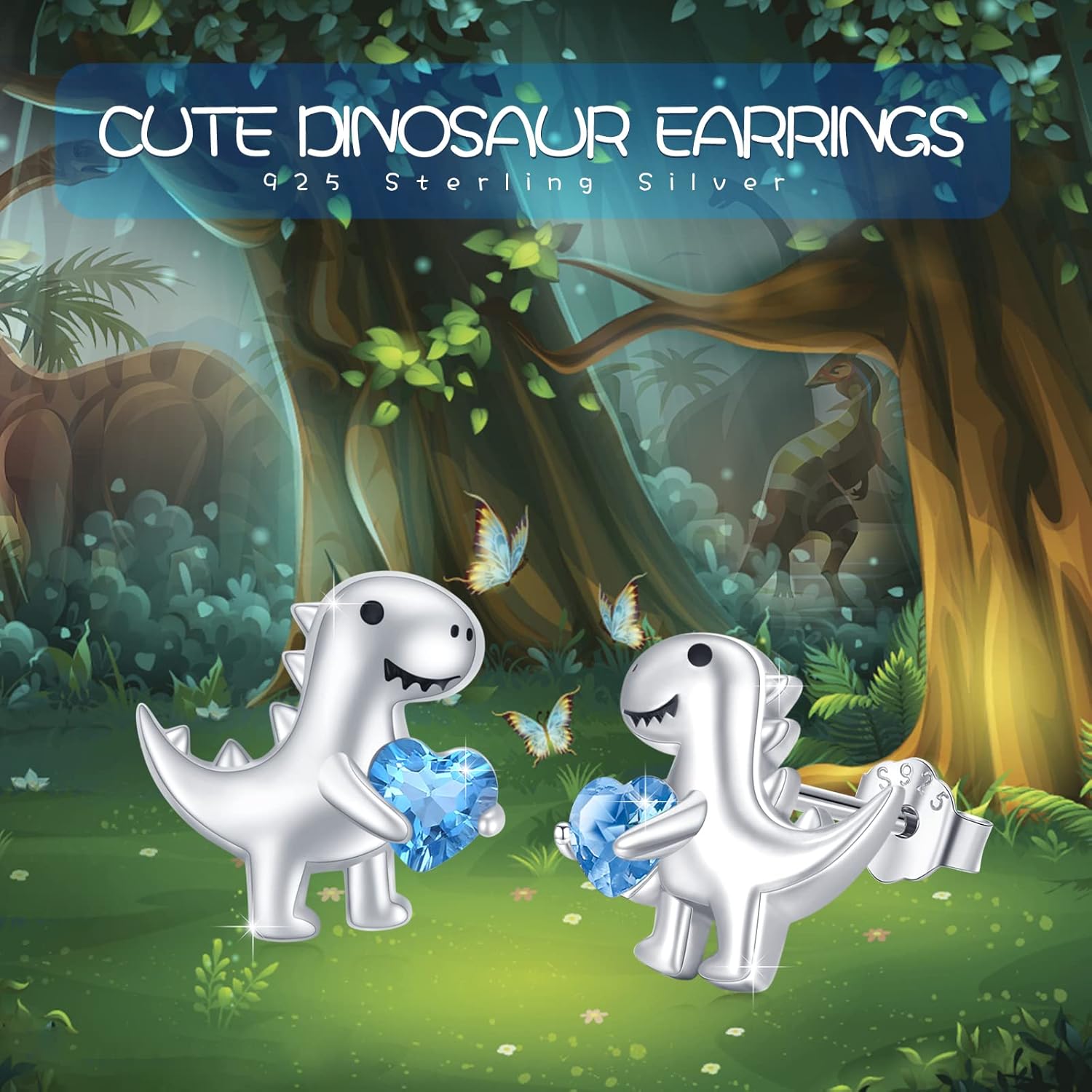 Sterling Silver Dinosaur Stud Earrings - Hypoallergenic, Cute Dinosaur Jewelry Gifts for Women or Daughter