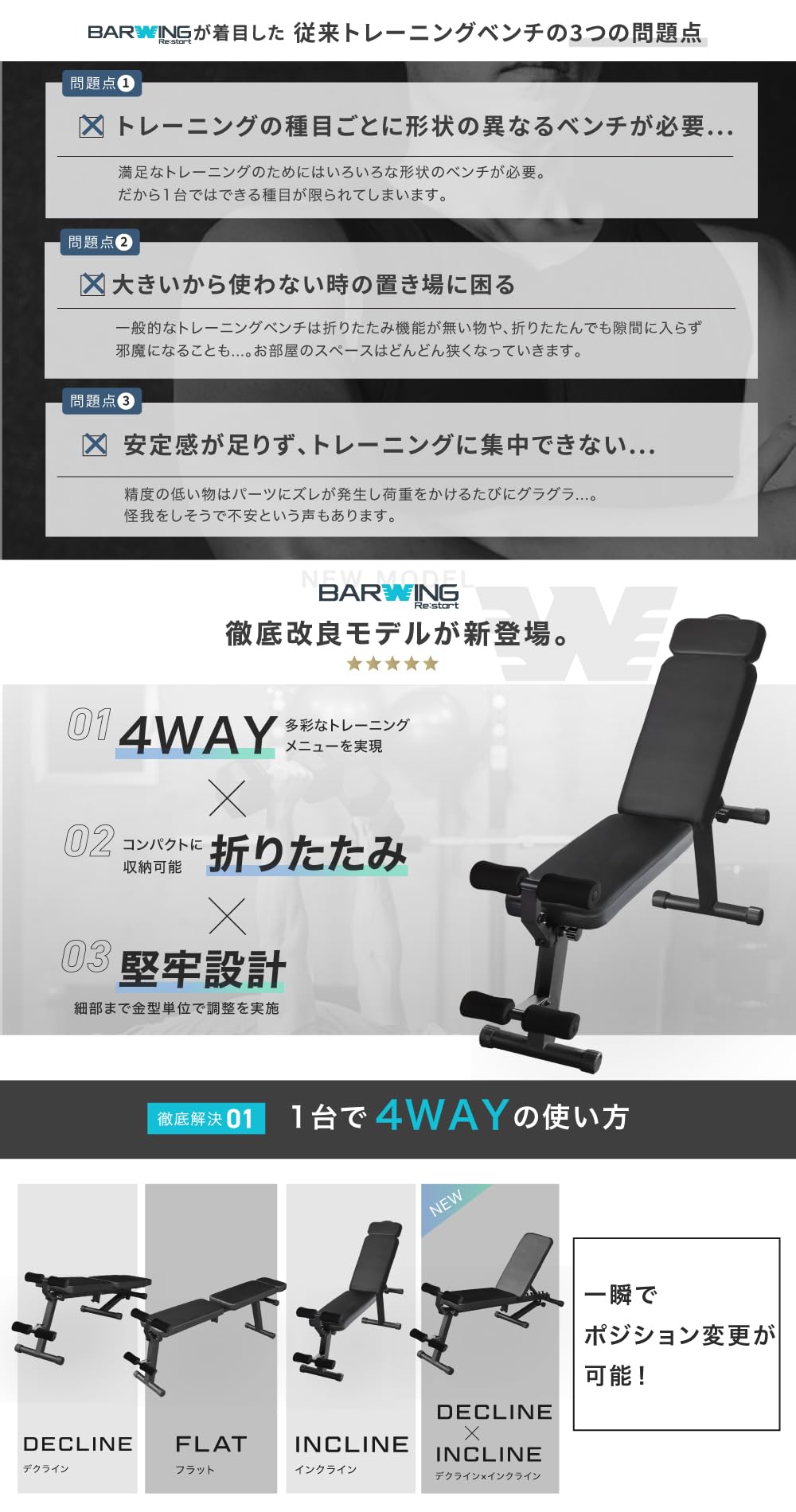 Amazon.co.jp: BARWING(バーウィング) 4WAY トレーニングベンチ