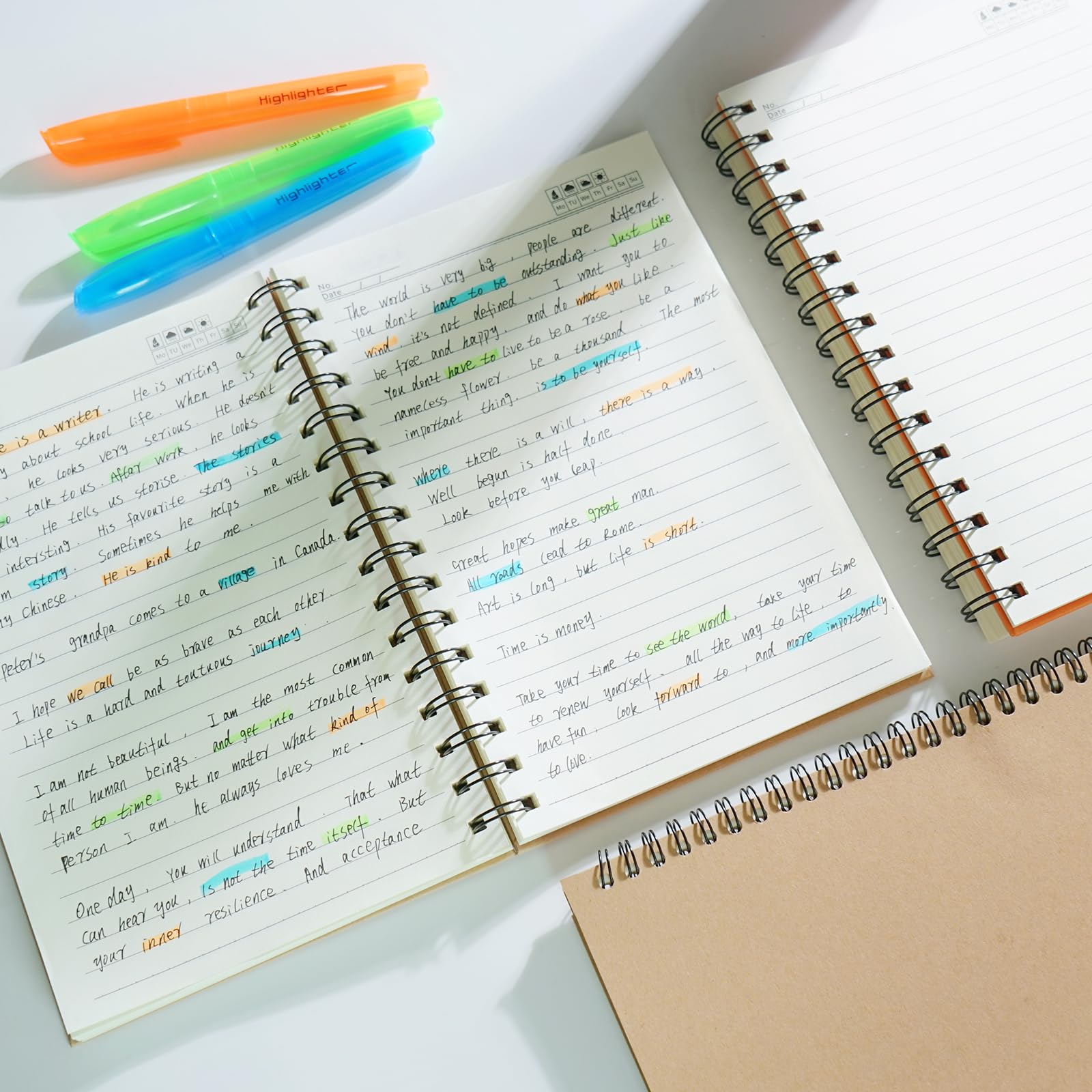 Lot de 6 carnets à spirale de 14,8 x 21 cm, A5, 100 feuilles (200 pages), avec couverture rigide en kraft, ligné pour le travail, l'école, les étudiants, les cadeaux