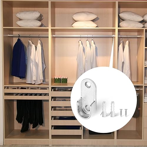 Miniatura 6 de Paquete de 12 soportes ovalados para barra de armario con 2 agujeros de montaje, soportes de barra de soporte de armario aptos para varillas