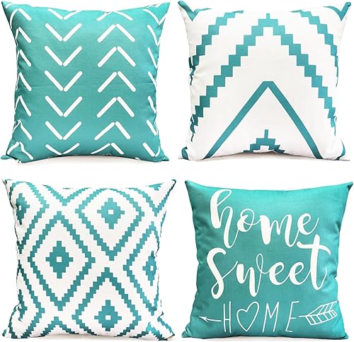 Juego de 4 fundas de almohada decorativas de 18 x 18 pulgadas, color azul aguamarina, fundas de almohada para sofá, sala de estar, dormitorio,