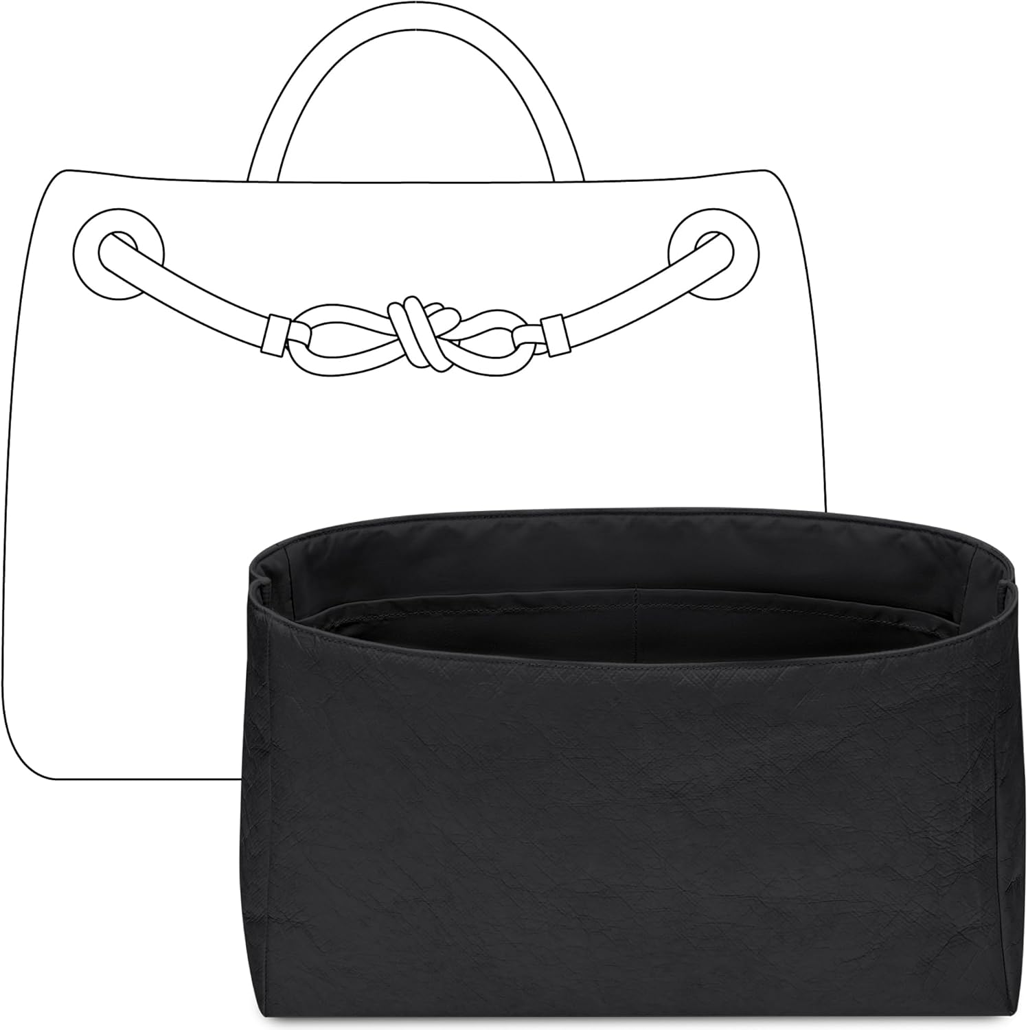 Purse Organizer Insert for Bottega Veneta Andiamo Small Handbag,Custom Fit Inside Premium Matte Black Lightweight WaterResistant Tote Bag Insert Accessories