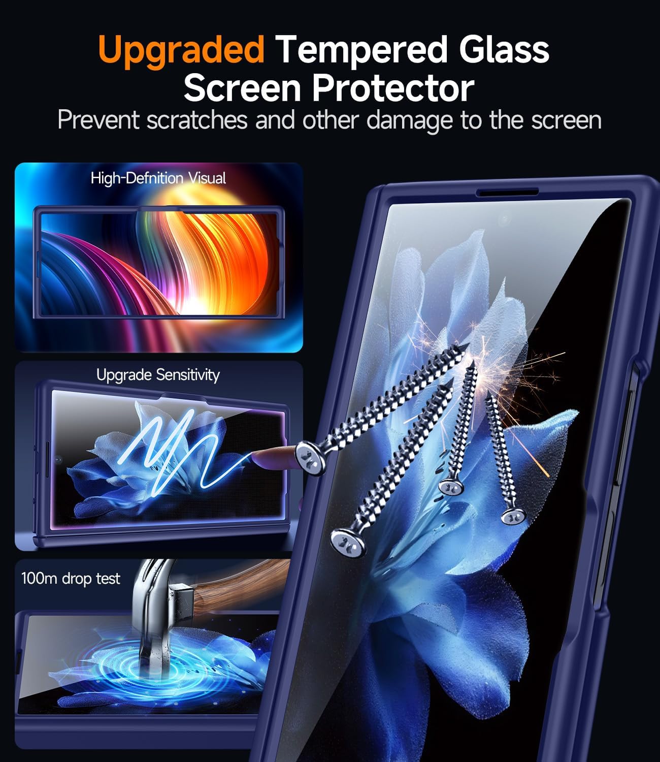 for Samsung Galaxy-Z-Fold-7 Magnetic Case: Compatible with Magsafe & Built-in Hinge Protection & HD Screen Protector - Lightweight Durable Translucent Matte Phone Cover for Z Fold7 5G 2025 (Blue)