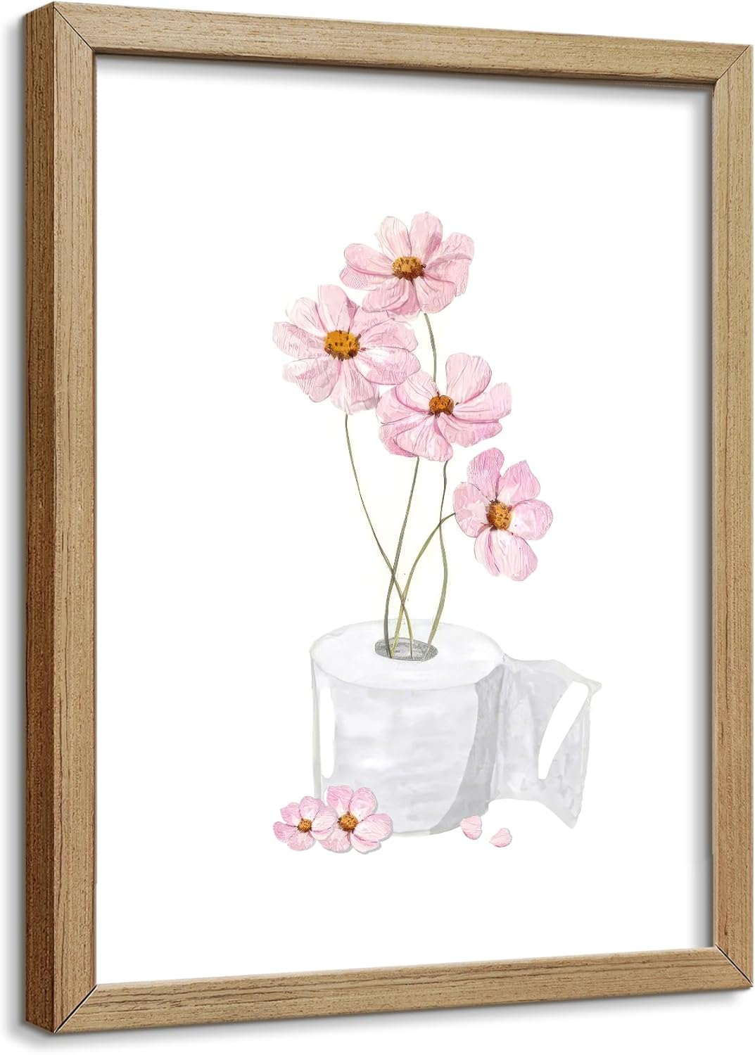 Pink Bathroom Wall Art Floral Toilet Paper Canvas Print Pink Watercolor Bathroom Wall Decor for Women Funny Girls Restroom Painting Girly Toilet Posters Pictures Ready To Hang16x24in Framed