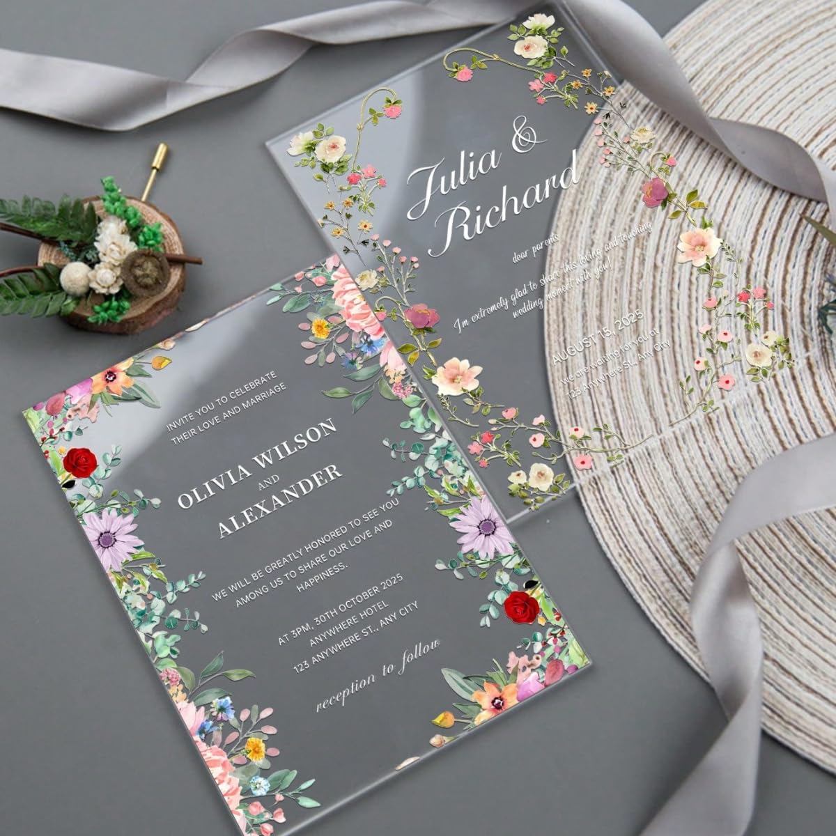 Placa de invitación de boda de acrílico personalizada para invitación de boda, decoración impresa de acrílico para invitaciones de boda (10 unidades)