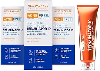 AcneFree Terminator 10 Acne Spot Treatment with Benzoyl Peroxide 10% Maximum Strength Acne Cream Treatment, 1 Ounce 3-Pack