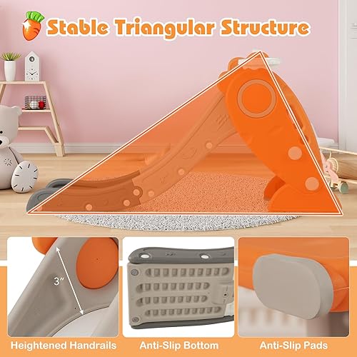Miniatura 4 de BABY JOY Tobogán para niños pequeños, 4 en 1 para interiores plegables con escalador, aro de baloncesto y lanzamiento de anillo, juego plegable para