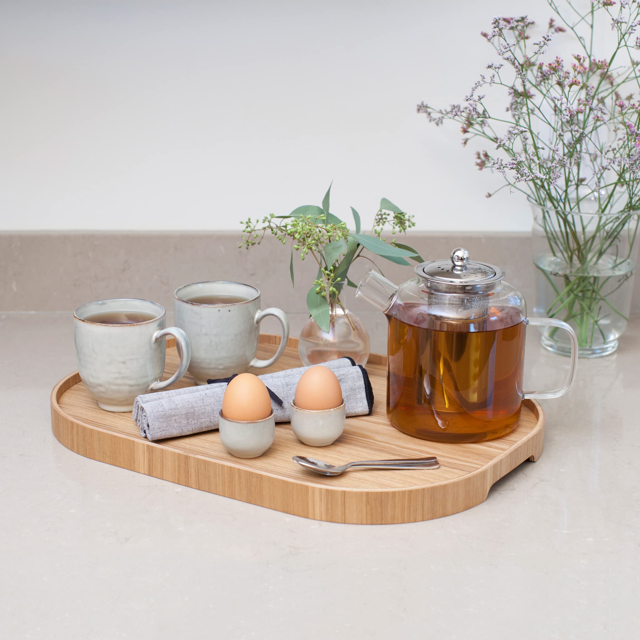Vassoio da portata antiscivolo. Vassoio portatile per colazione, pranzo, cena. Legno di salice naturale. GRANDE (47x34x3 cm)